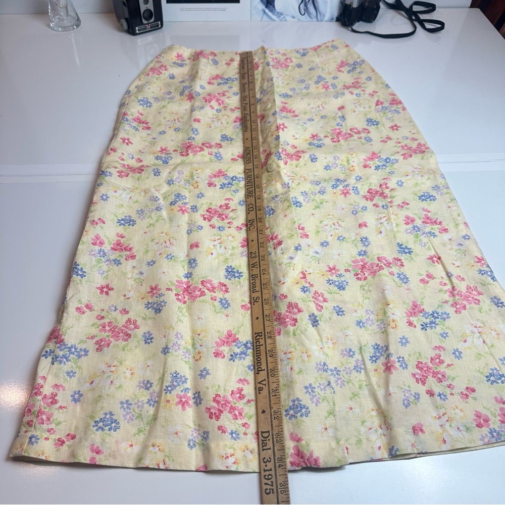 90s Linen Floral Midi Skirt | Liz Claiborne Coastal Garden A-Line - Picture 4 of 9